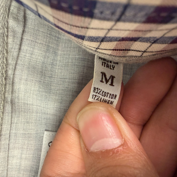 Brunello Cucinelli Button Shirt Mens M Purple Plaid Linen Blend Italy Dress - Picture 4 of 9